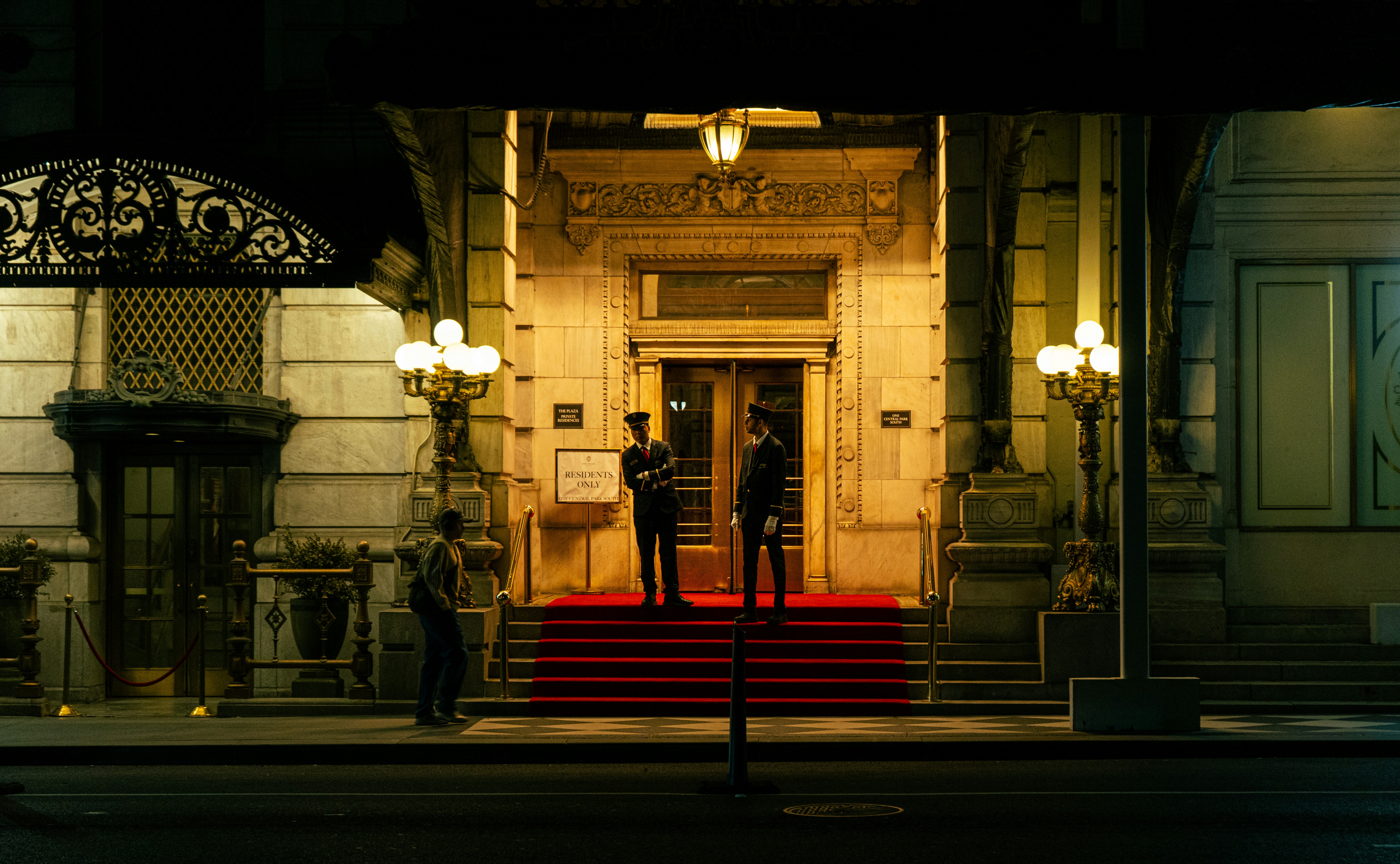Luxury hotel entrance at night